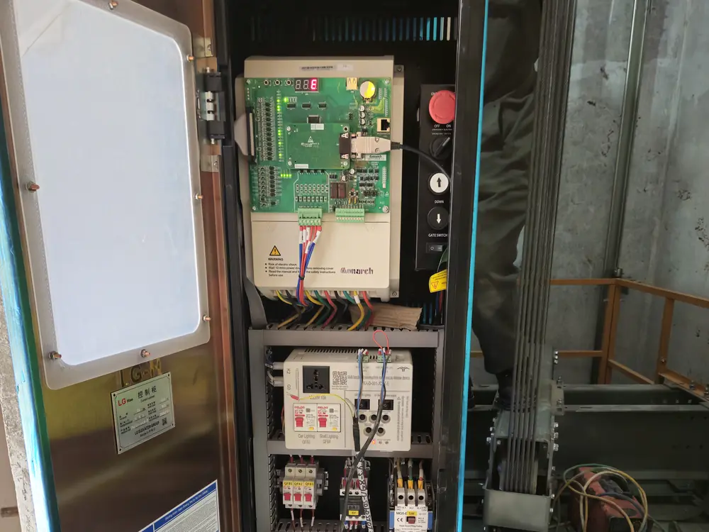 Control cabinet with a drive, controller board and protection devices
